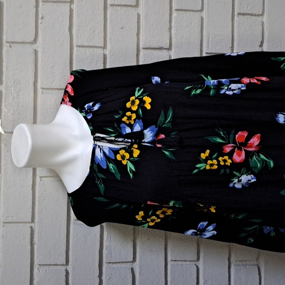 Old Navy Black Floral Tie /W Tassel Long Sleeve Dress. Sze Medium NWOT - Picture 2 of 9